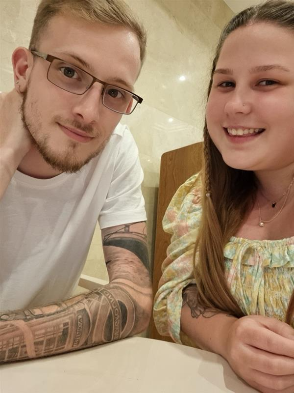 Bethanie-Taylor and Gregory smiling together